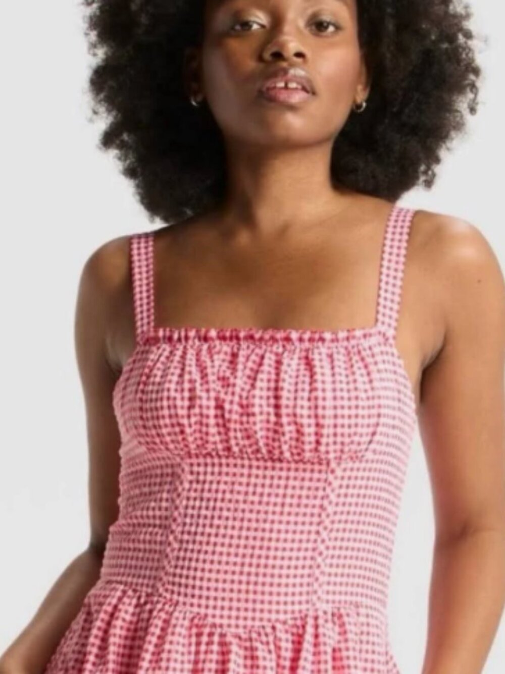 Red Gingham Midi Dress with Adjustable Straps
